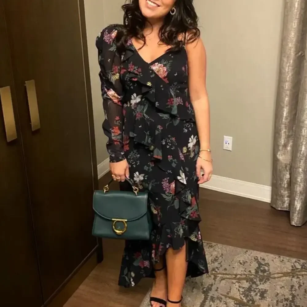 Amur Black Floral Chiffon Midi Dress SIZE 10 Cocktail Romantic Designer $600 - Picture 10 of 10